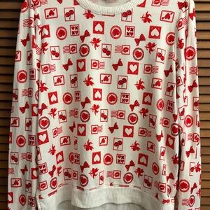 Lucky Brand White Sweater with Red Love Icons & Cherub Print